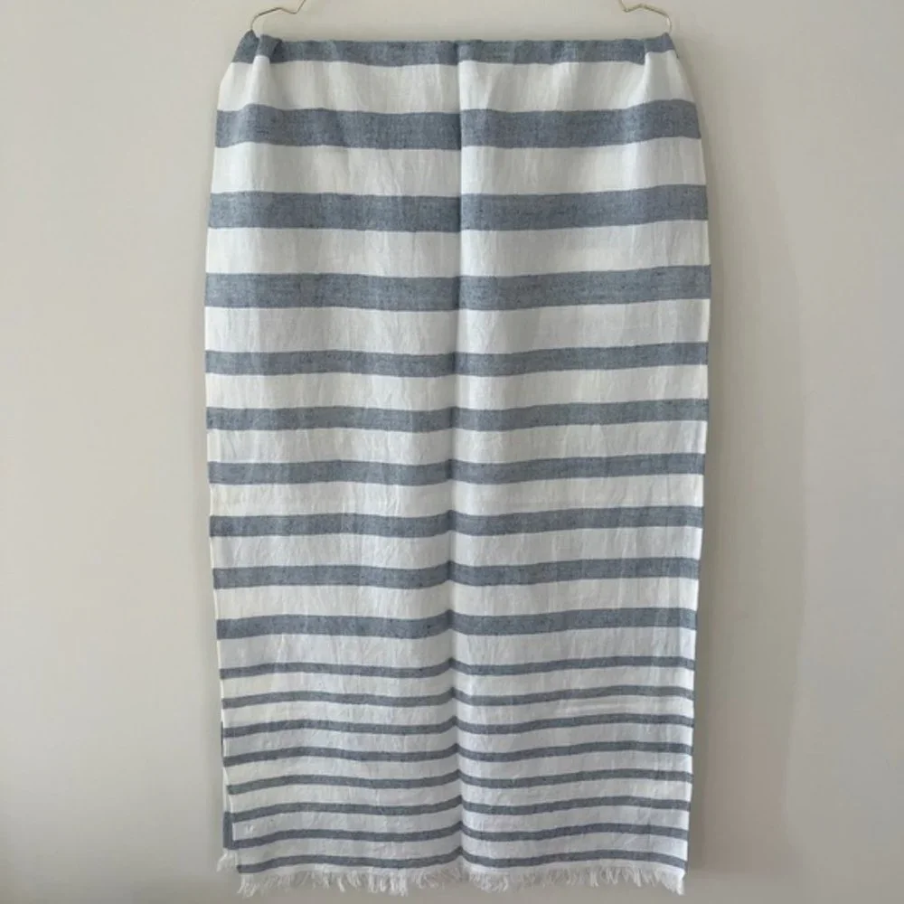 New J. Crew linen cotton stripe coastal beachy nautical wrap scarf shawl